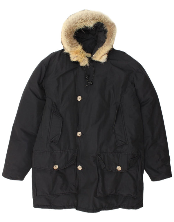 Giacca Parka con cappuccio da uomo Woolrich UK 40 grande cotone nero