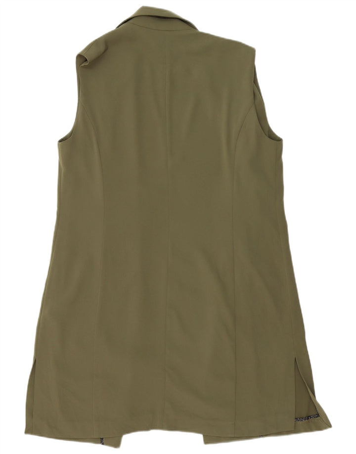 Gilet lungo da donna vintage UK 12 Poliestere kaki medio