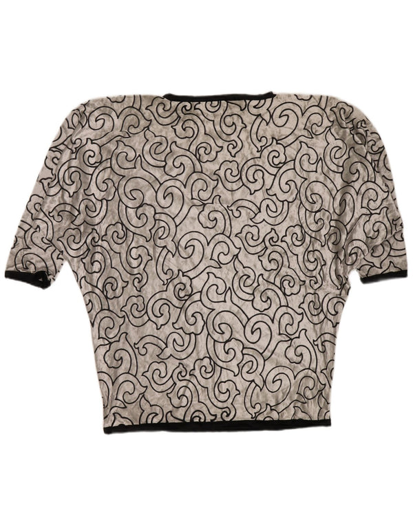 VINTAGE Top tunica in velluto a pipistrello da donna UK 22 3XL Viscosa geometrica argento