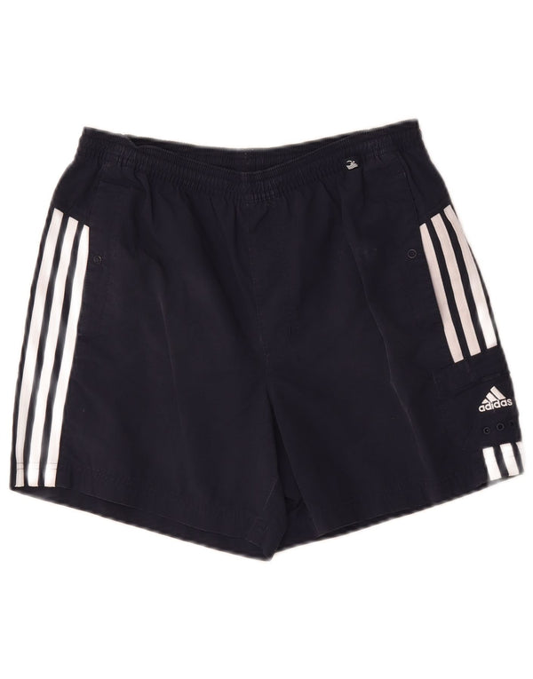 Pantaloncini sportivi regolari da uomo con grafica Adidas piccoli sportivi in poliestere blu navy