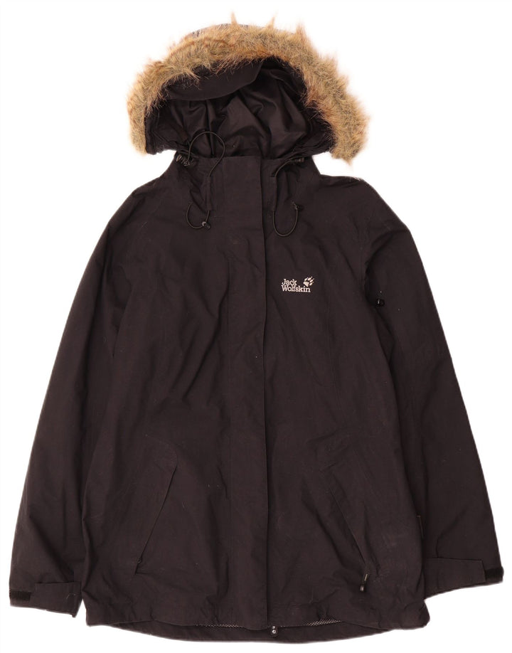 Giacca antipioggia con cappuccio da donna Jack Wolfskin UK 12/14 Medium Nero Poliammide