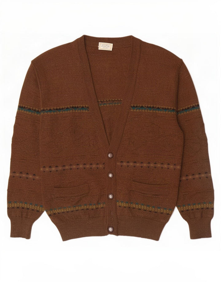 Maglione cardigan vintage da uomo IT 50 a righe marrone medio