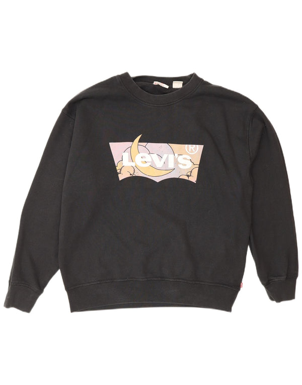 Felpa oversize con grafica da donna Levi's UK 14 cotone nero medio