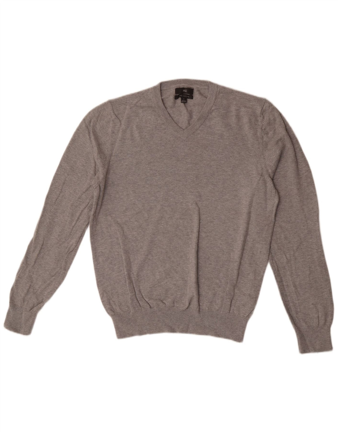 Maglione da uomo con scollo a V Marks & Spencer in cotone screziato grigio medio