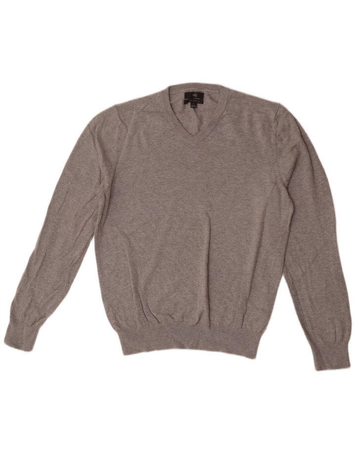 Maglione da uomo con scollo a V Marks & Spencer in cotone screziato grigio medio