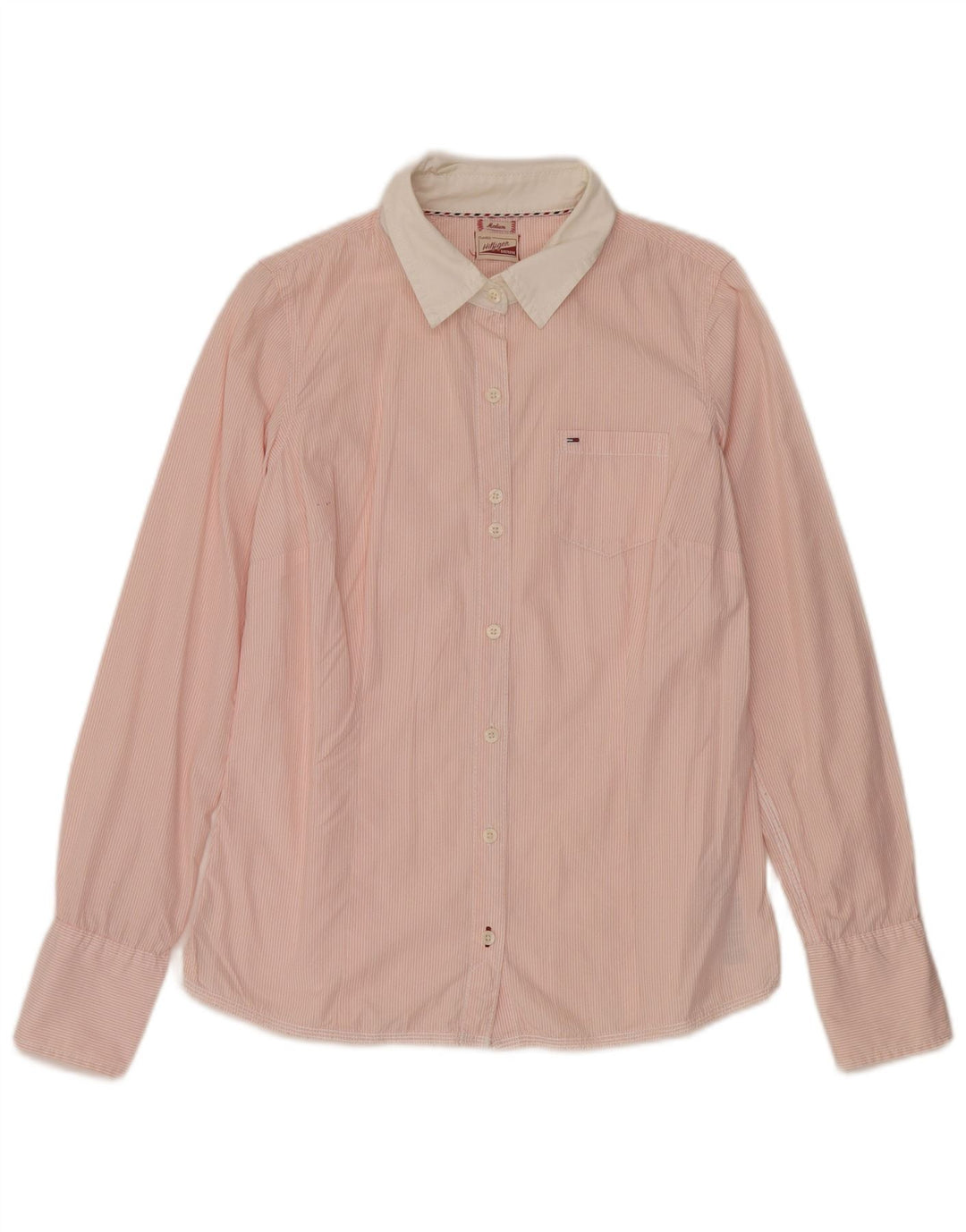 TOMMY HILFIGER Camicia da donna UK 14 Cotone gessato rosa medio