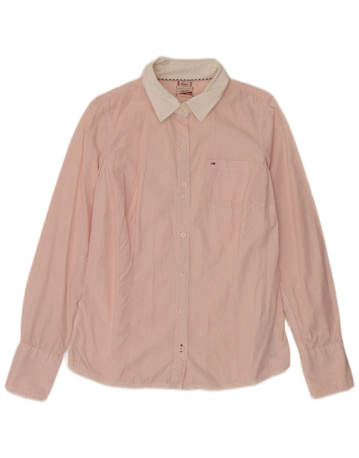 TOMMY HILFIGER Camicia da donna UK 14 Cotone gessato rosa medio