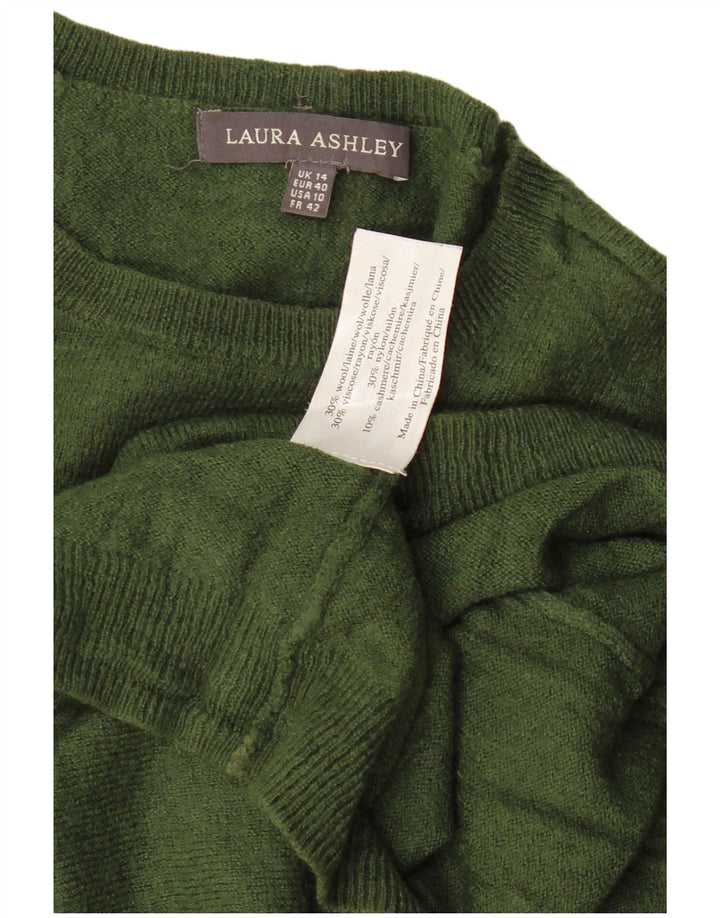 LAURA ASHLEY Maglione da donna con scollo a barca UK 14 Large Green Wool
