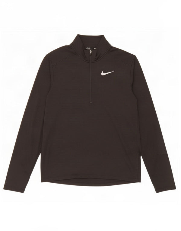 Top Nike da uomo Dri Fit con zip e collo a maniche lunghe in poliestere nero medio