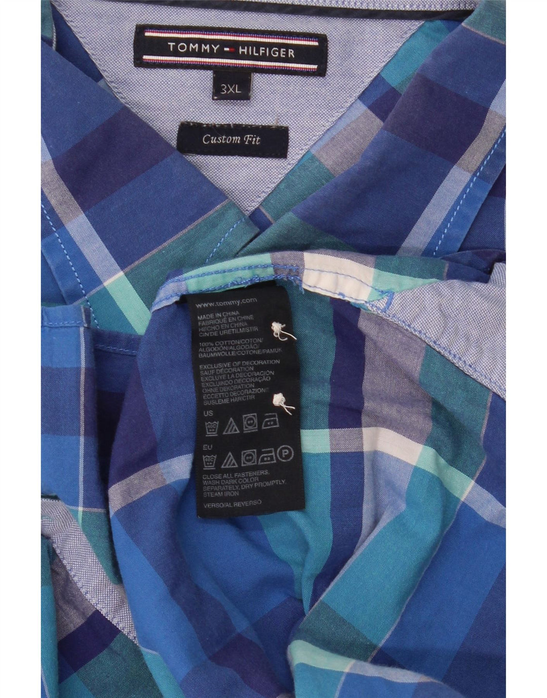 Camicia da uomo su misura Tommy Hilfiger 3XL cotone a quadri blu