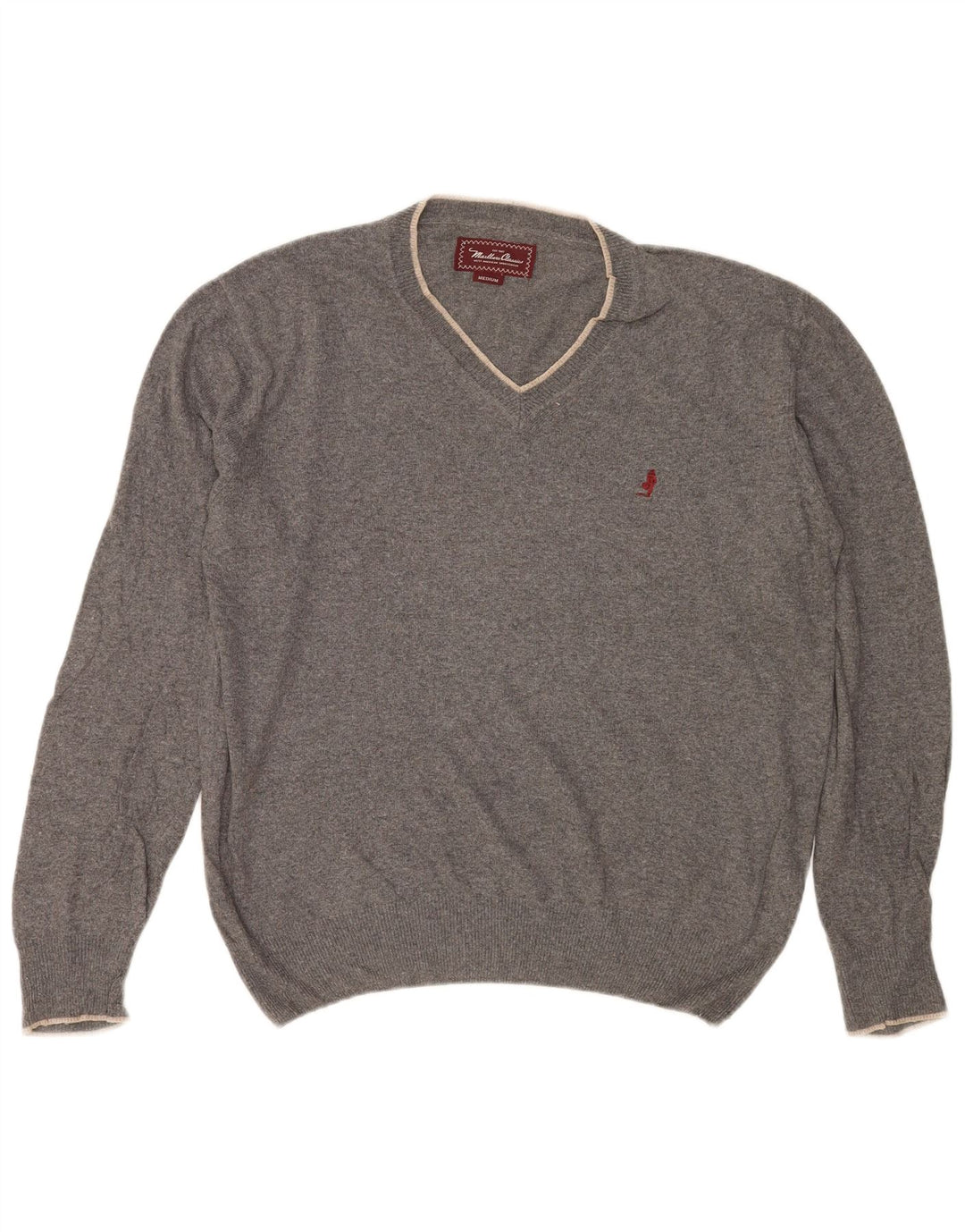 Maglione da uomo con scollo a V Marlboro Classics in cotone grigio medio