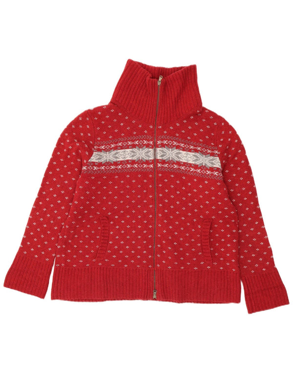 Maglione cardigan da donna Eddie Bauer UK 18 XL Cotone Fair Isle rosso
