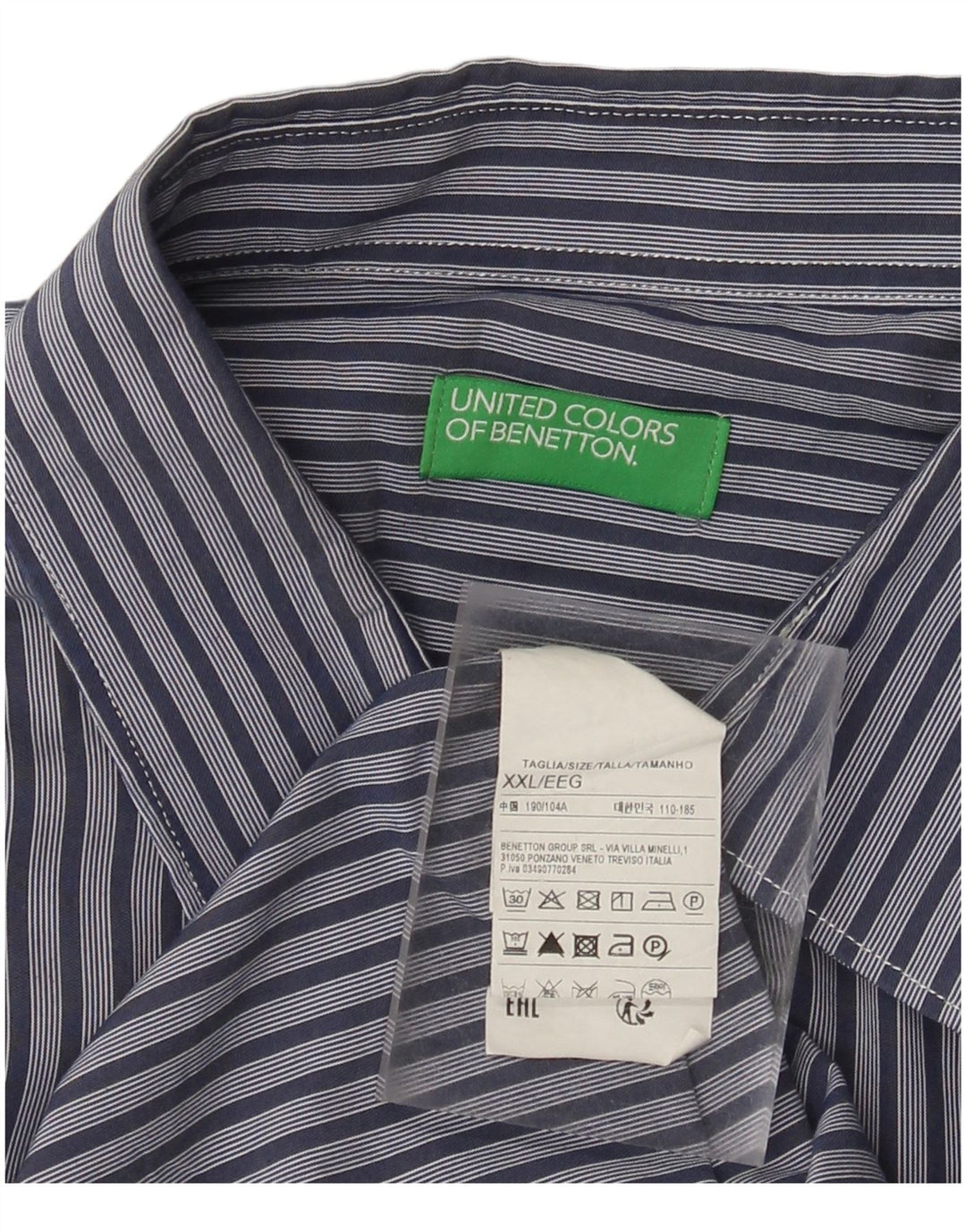 Camicia Uomo Benetton 2XL Cotone Gessato Blu Navy