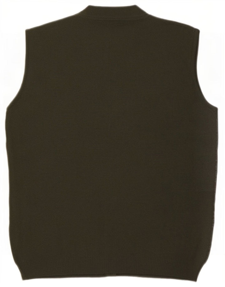 Maglione cardigan senza maniche da uomo Bernardini grande lana geometrica kaki