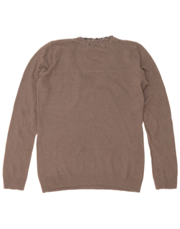 Maglione maglione con scollo a V da donna Zara UK 14 Marrone medio