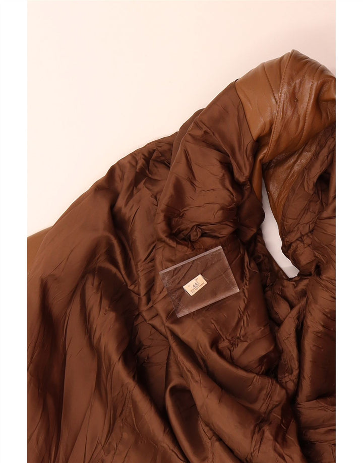 VINTAGE Womens Leather Coat IT 44 Medium Brown Leather