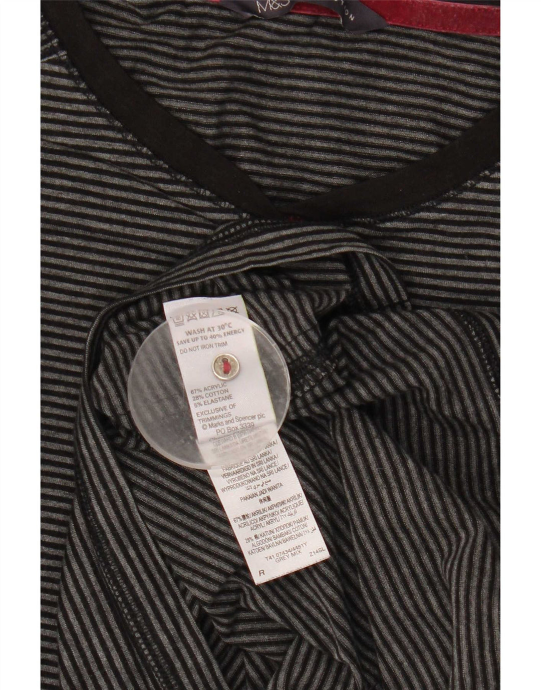Marks & Spencer Top da donna a maniche lunghe UK 16 Acrilico a strisce grigie grandi