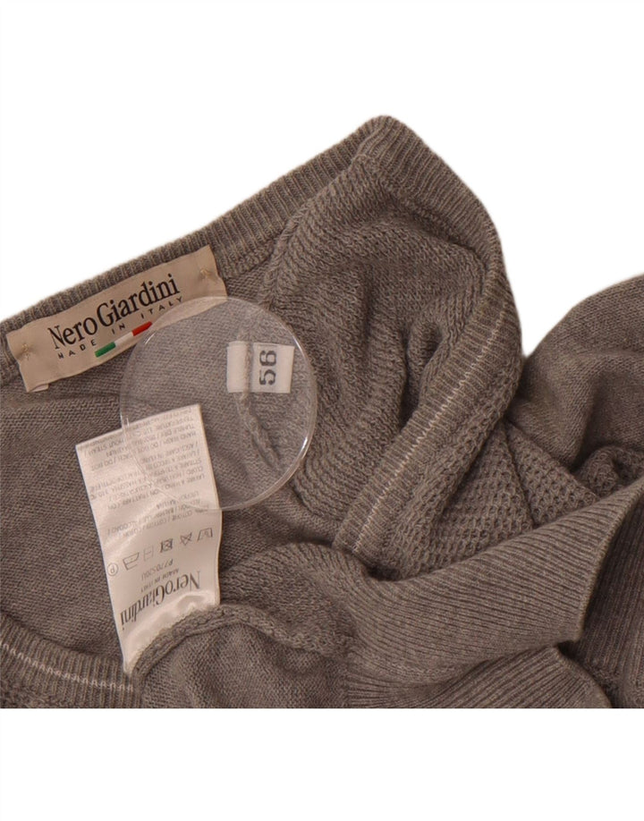 NERO GIARDINI Mens V-Neck Jumper Sweater IT 56 2XL Grey Cotton Vintage Nero Giardini and Second-Hand Nero Giardini from Messina Hembry 