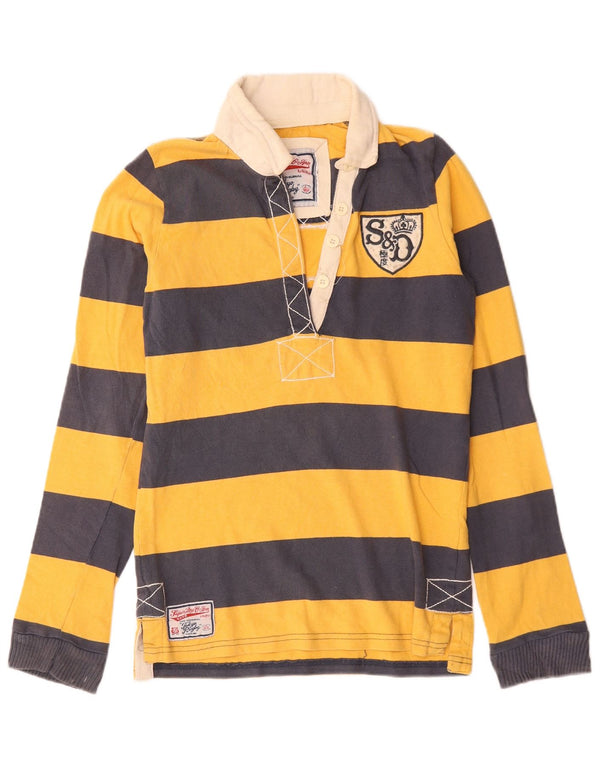 Polo da rugby da uomo a maniche lunghe con grafica Superdry a righe gialle medie