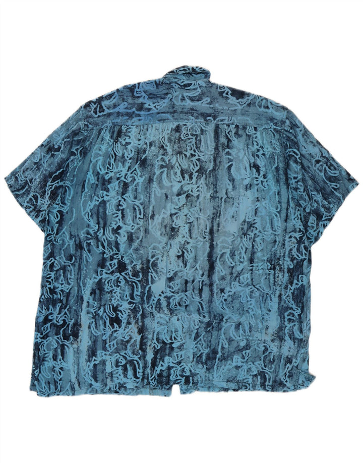 Camicia a maniche corte vintage da uomo con motivo astratto XL Rayon blu
