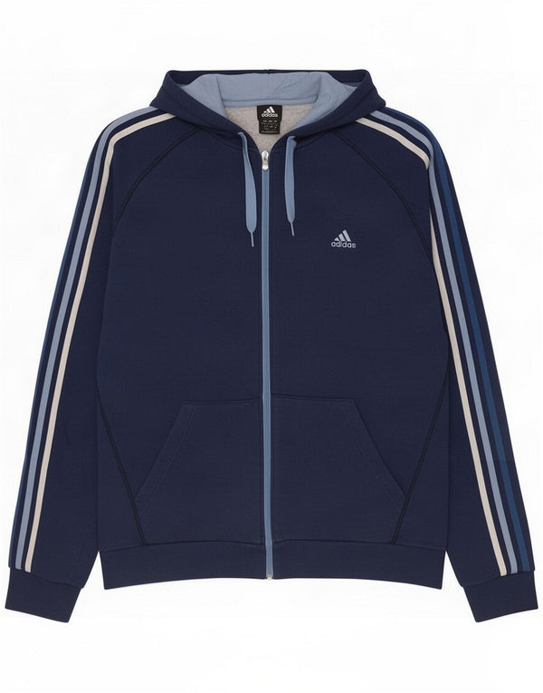 Adidas Mens Zip Hoodie Sweater XL Navy Blue Cotton
