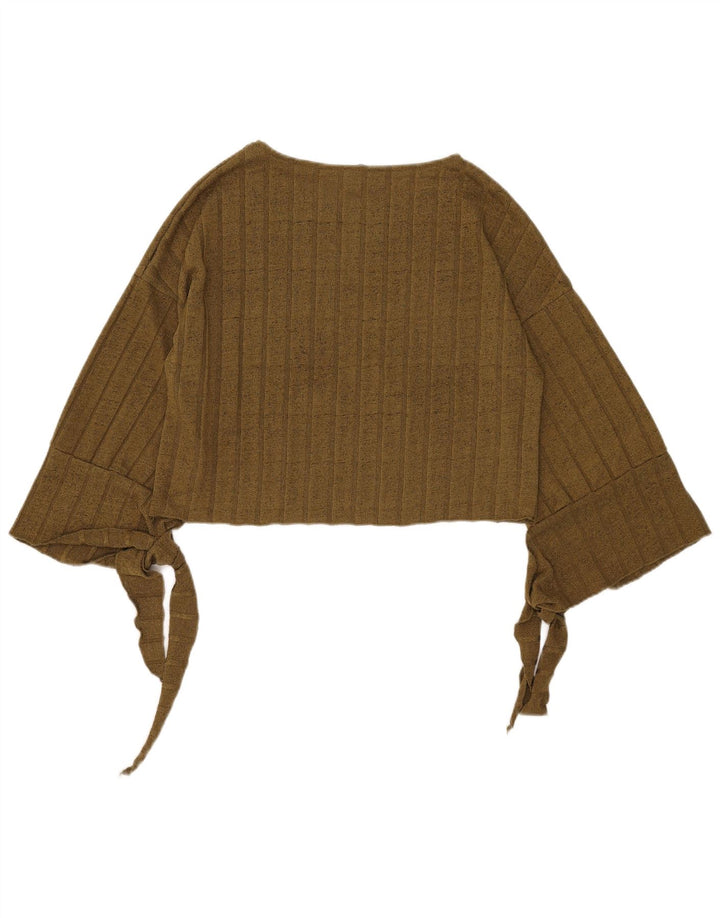 Zara Donna, Camicetta Corta Oversize con Maniche a 3/4, Top UK 10 Small Cachi