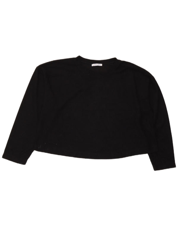 Zara Trafaluc Crop Top oversize da donna a maniche lunghe UK 10 Small Nero