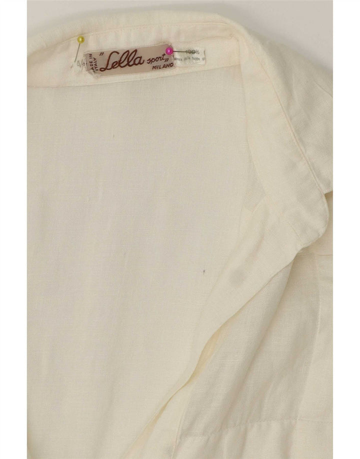 Camicia pullover a maniche corte da donna vintage IT 44 Lino bianco medio