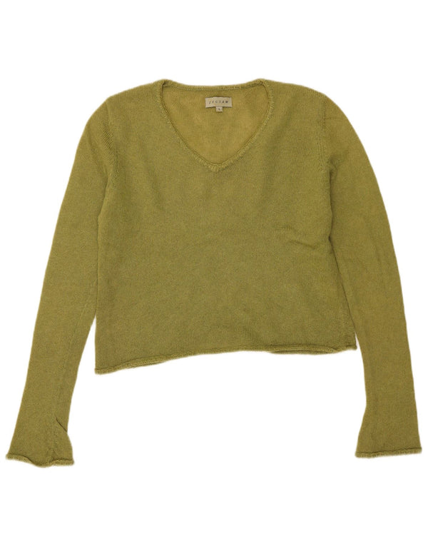 Maglione da donna con scollo a V corto Jigsaw UK 14 Large Green Mohair