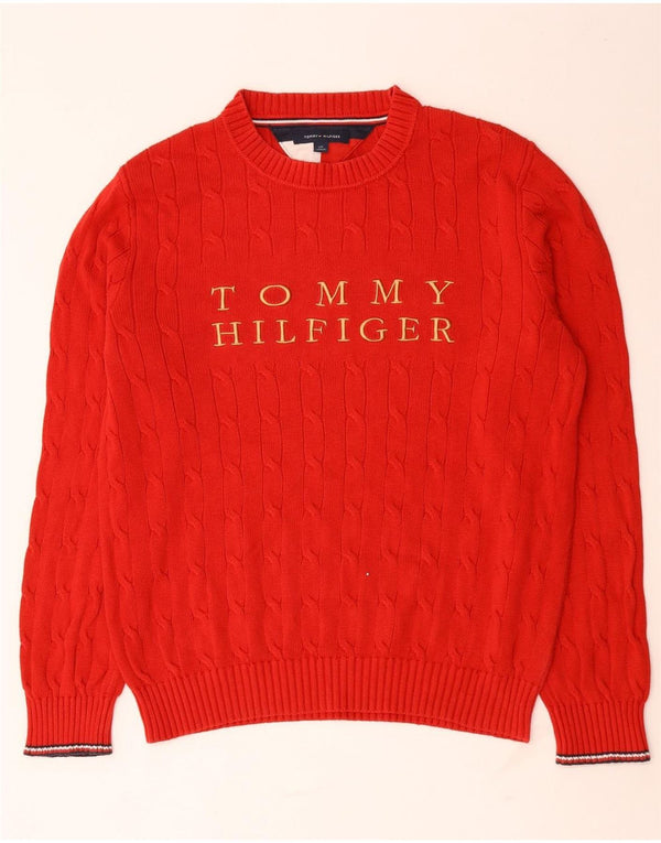 Tommy Hilfiger Mens Crew Neck Jumper Sweater Large Red Polyester