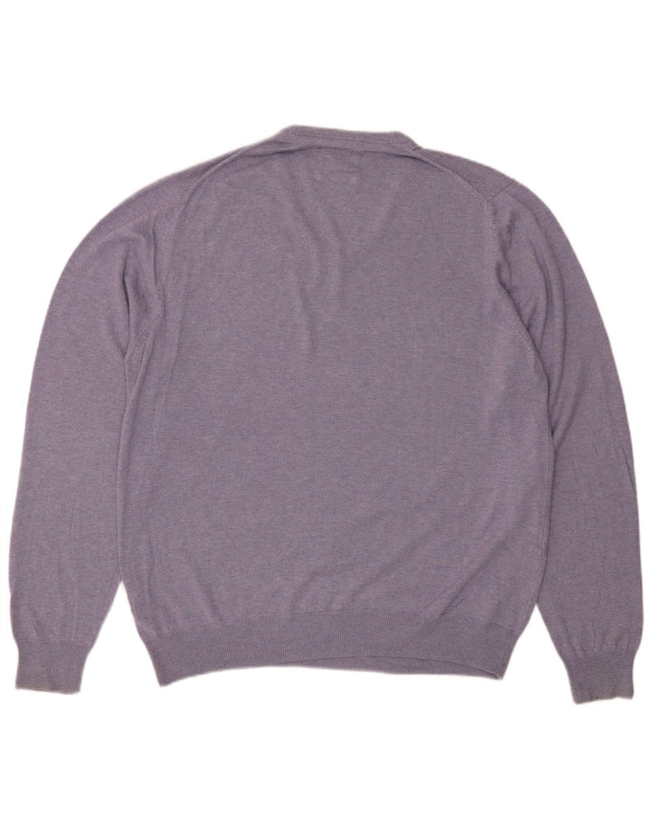 Marks & Spencer Mens Regular Fit V-Neck Jumper Sweater Large Purple Cotton