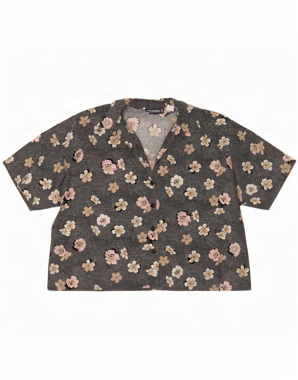 Camicetta camicia vintage da donna UK 22 3XL Rayon floreale nero