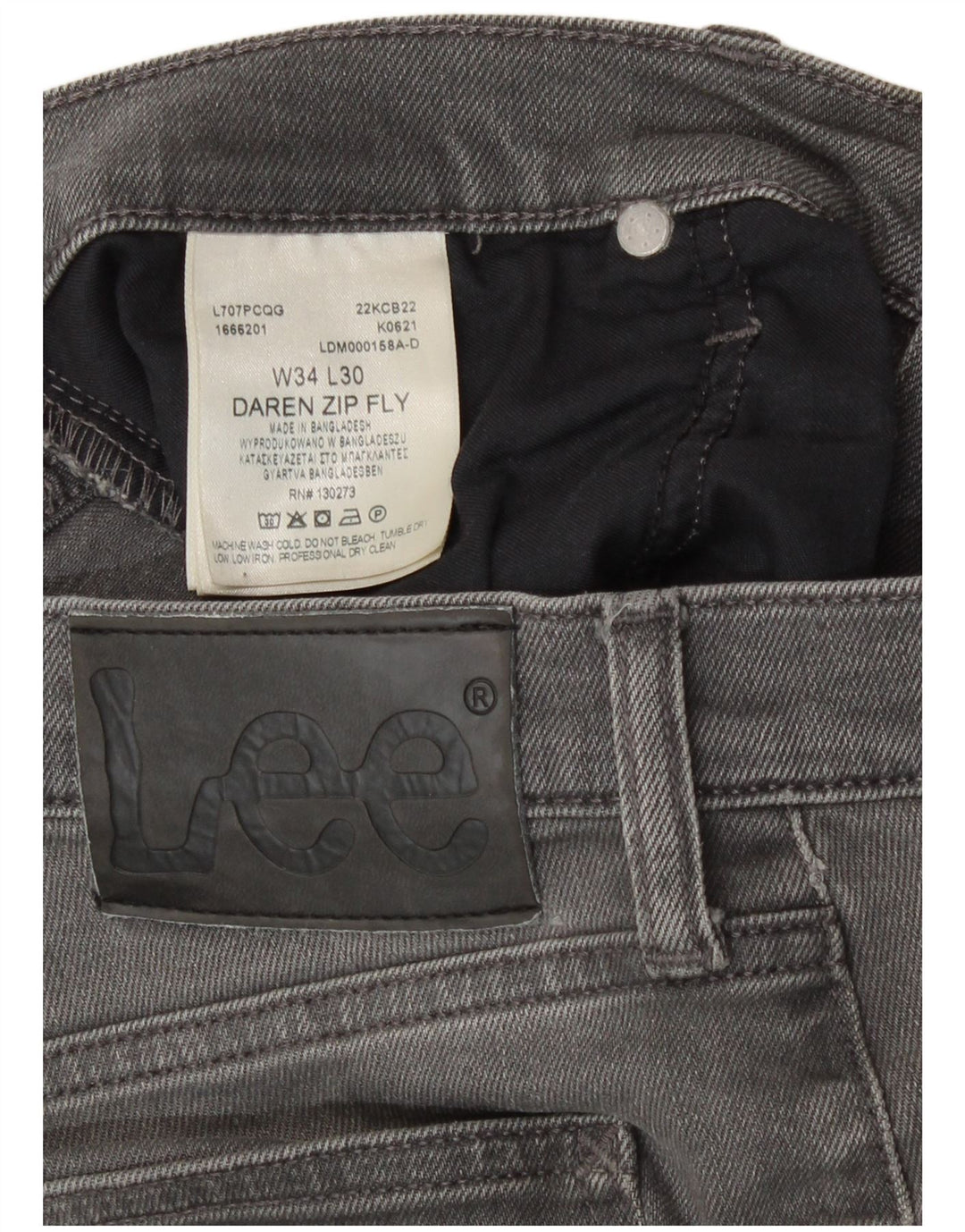 Jeans Lee Daren Zip Fly Slim da uomo W34 L30 in cotone grigio