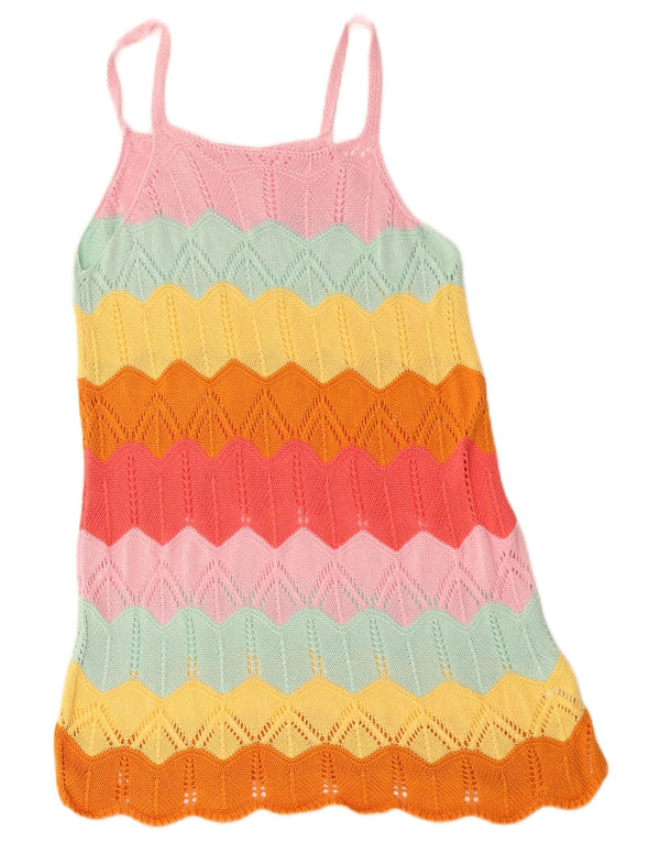 Prendisole vintage da donna all'uncinetto UK 12 a righe multicolori medie