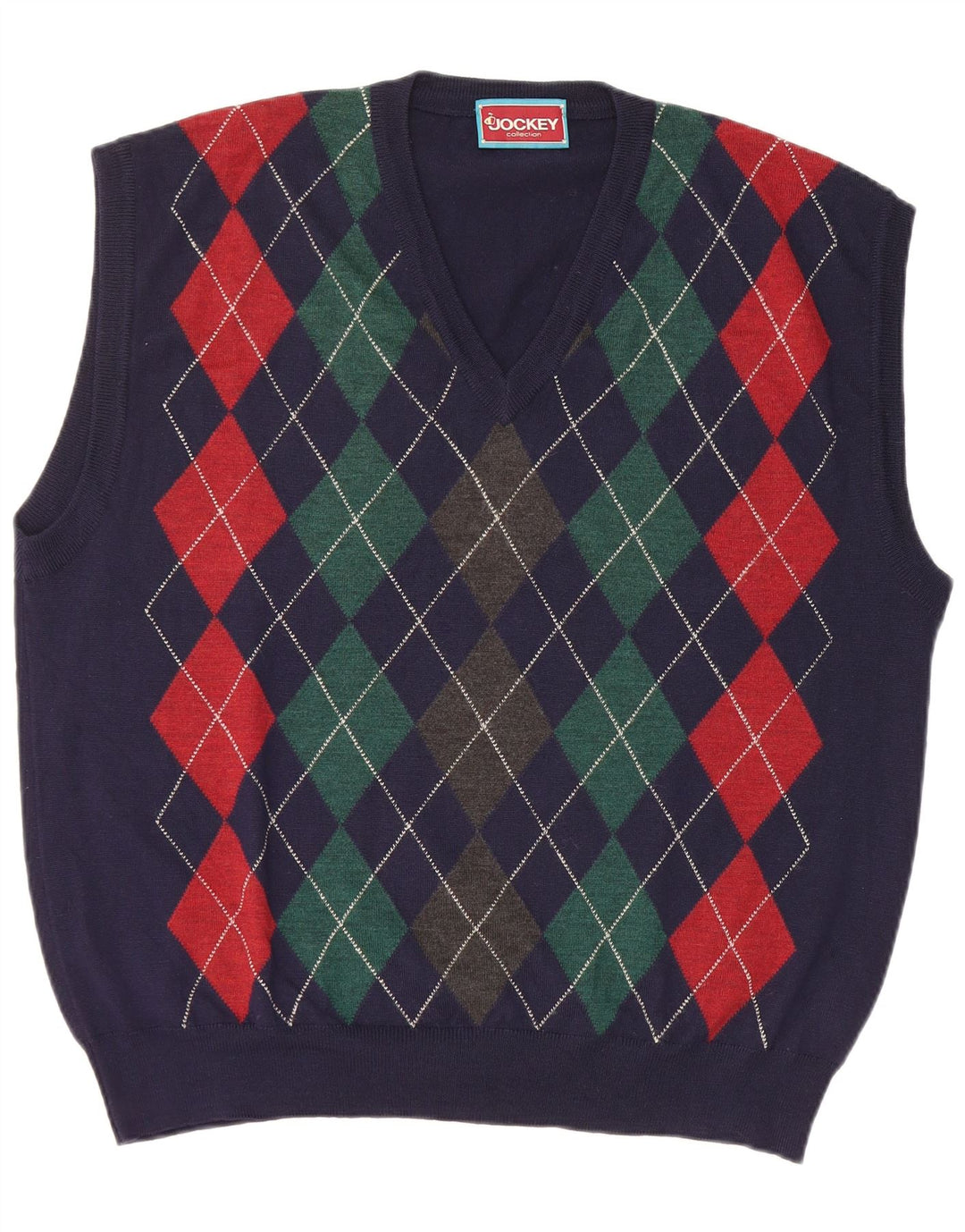 Maglione da uomo con scollo a V Jockey, grande blu navy a rombi/diamante