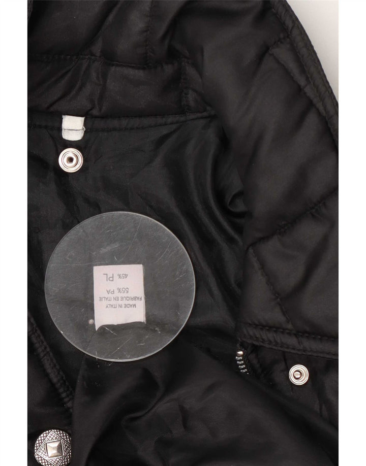 Cappotto imbottito da donna vintage UK 14 grande nylon nero