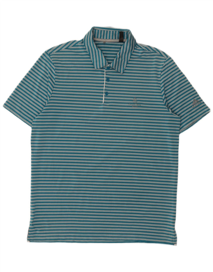 Polo Adidas da uomo grande in poliestere a righe blu