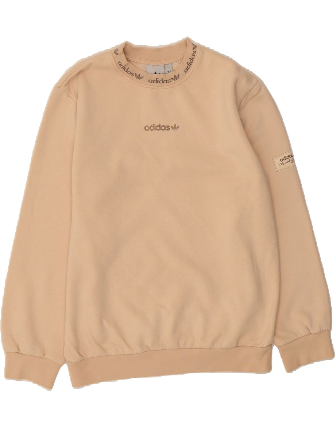 ADIDAS Mens Graphic Sweatshirt Jumper XS Beige Cotton Vintage Adidas and Second-Hand Adidas from Messina Hembry 