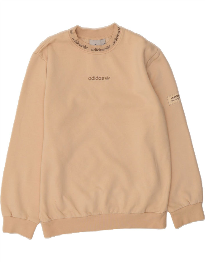 ADIDAS Mens Graphic Sweatshirt Jumper XS Beige Cotton Vintage Adidas and Second-Hand Adidas from Messina Hembry 