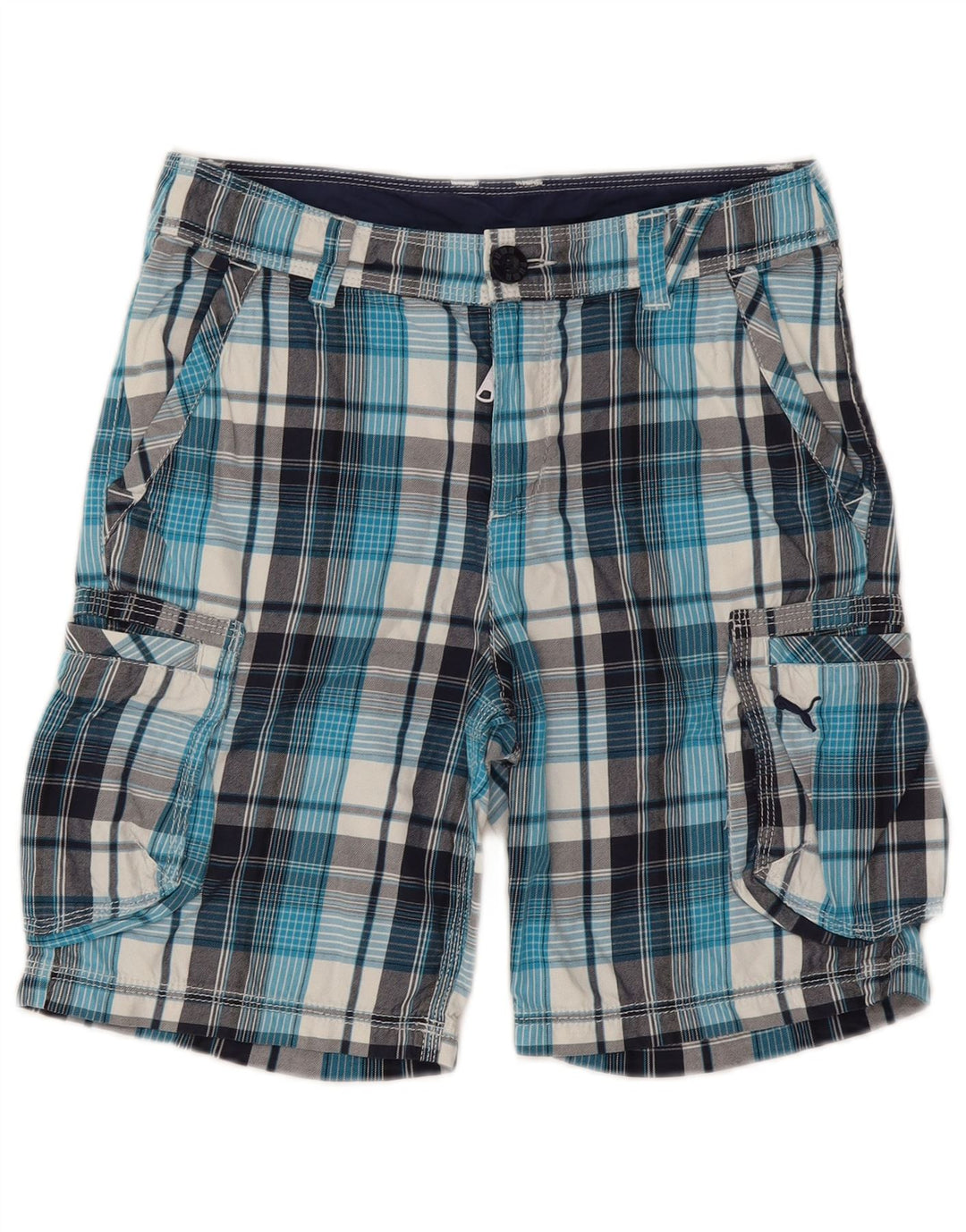 Pantaloncini cargo Puma da ragazzo 11-12 anni W28 in cotone a quadri blu