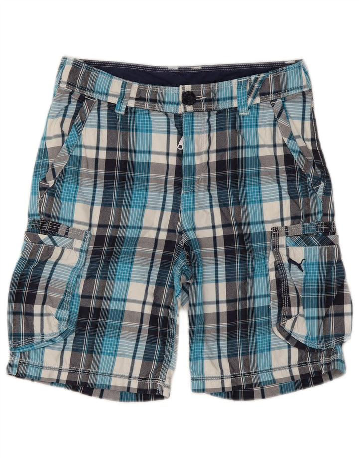 Pantaloncini cargo Puma da ragazzo 11-12 anni W28 in cotone a quadri blu