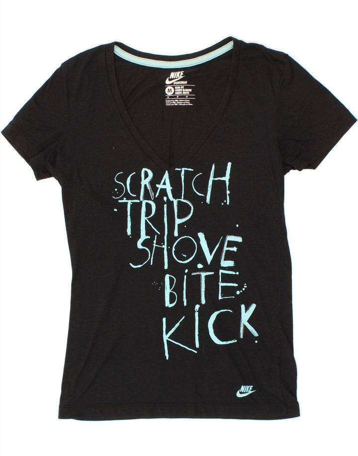 NIKE Womens Slim Fit Graphic T-Shirt Top UK 12 Medium Black Polyester Vintage Nike and Second-Hand Nike from Messina Hembry 