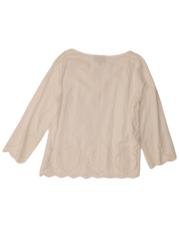 Laura Ashley Top da donna manica 3/4 UK 16 Lino Paisley bianco grande