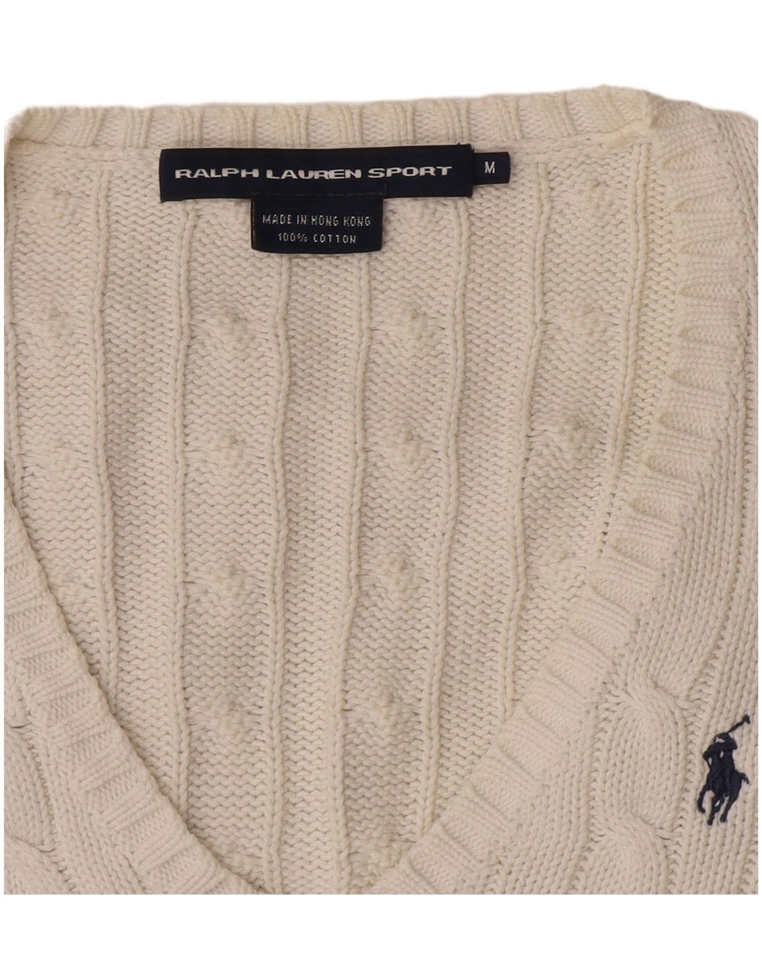 Maglione maglione con scollo a V da donna Ralph Lauren UK 12 Cotone bianco medio