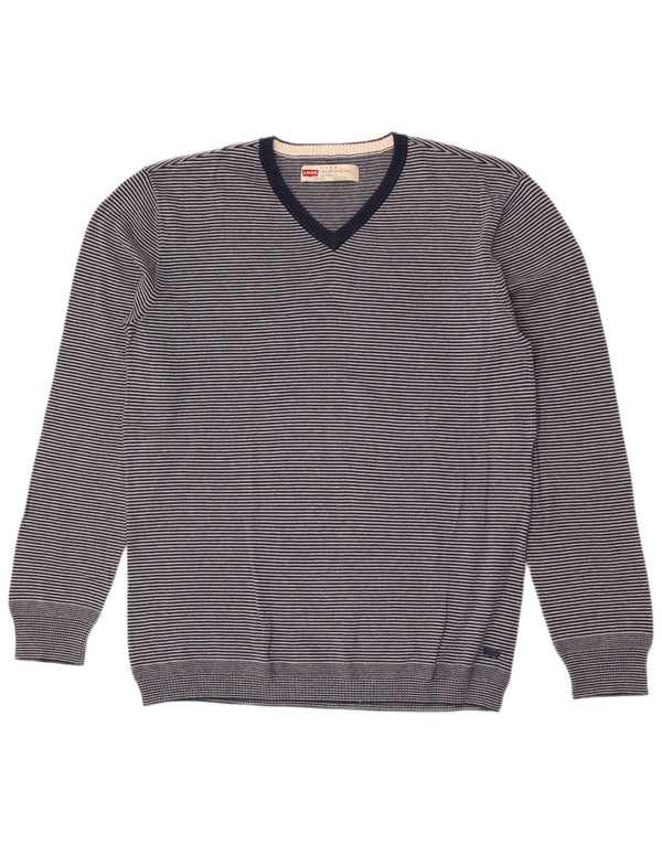 Maglione Levi's da uomo slim fit con scollo a V XL a righe blu navy