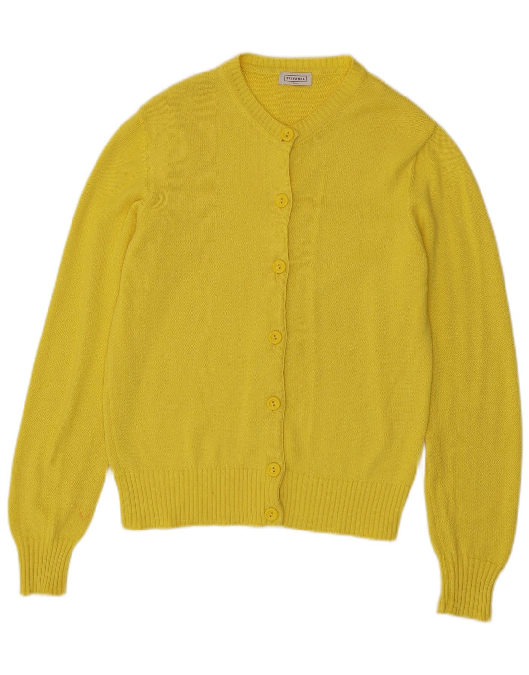 Maglione cardigan da donna Stefanel UK 12 cotone giallo medio