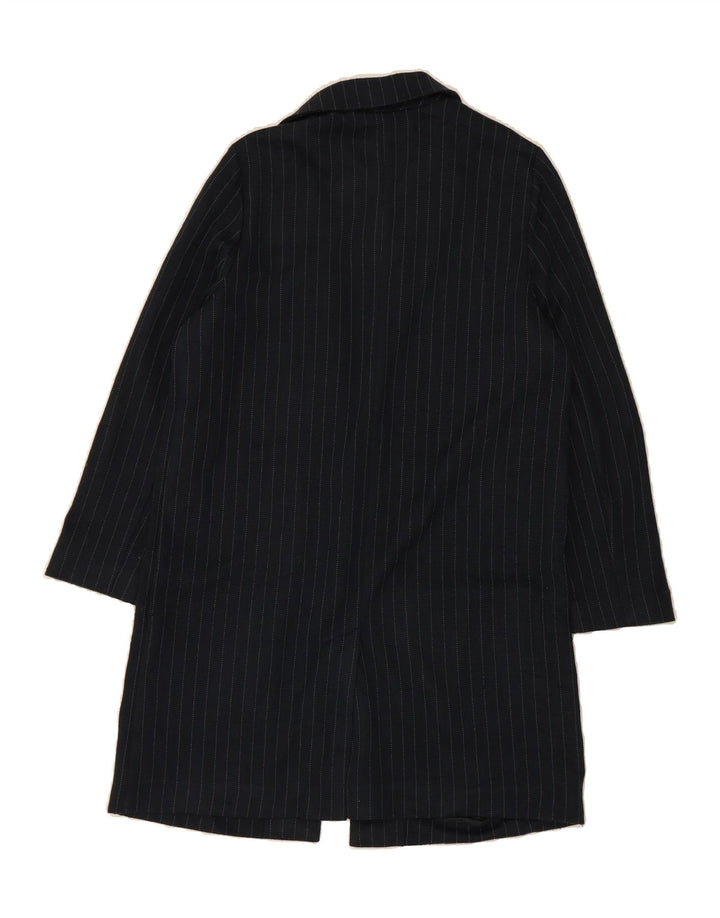TOPSHOP Womens Overcoat UK 12 Medium Navy Blue Striped Acrylic Vintage Topshop and Second-Hand Topshop from Messina Hembry 