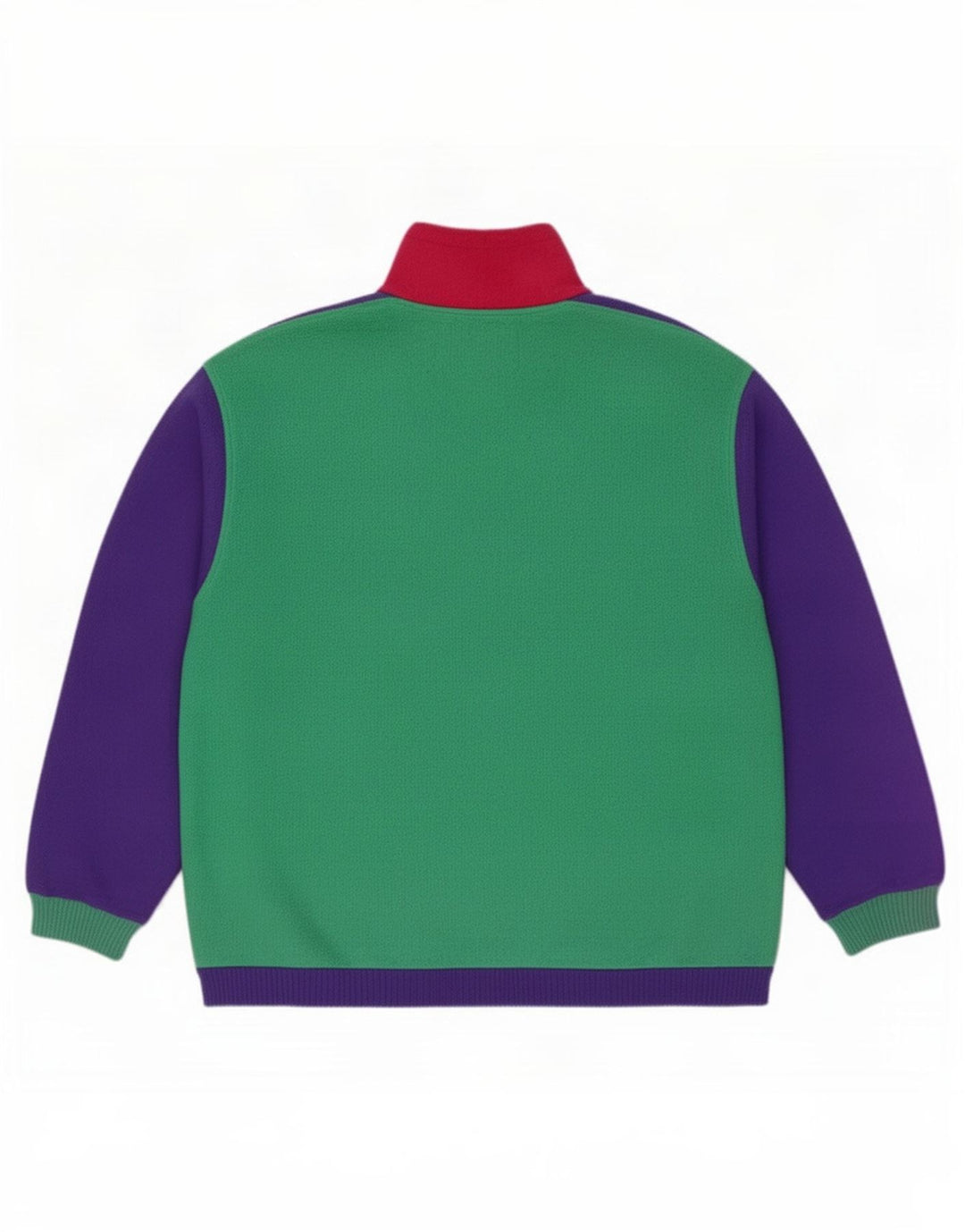 Maglione in pile da uomo con zip e collo da palestra, poliestere color block verde medio