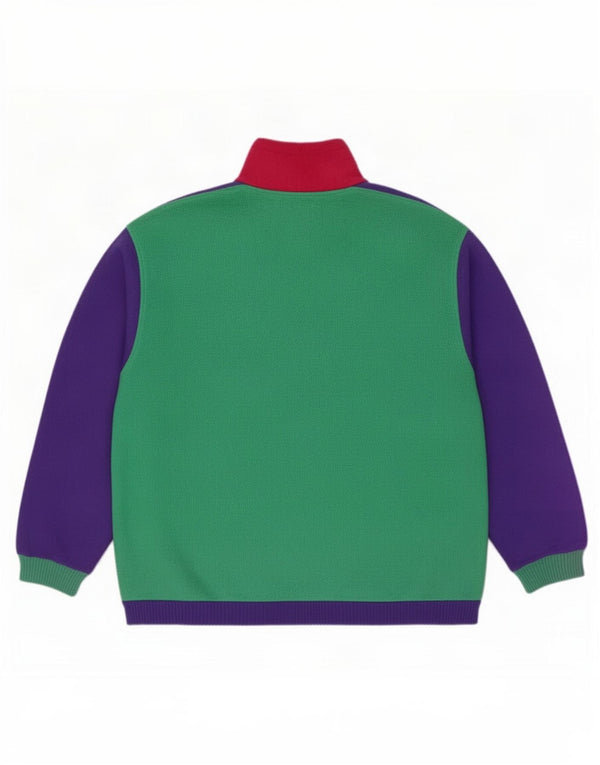 Maglione in pile da uomo con zip e collo da palestra, poliestere color block verde medio