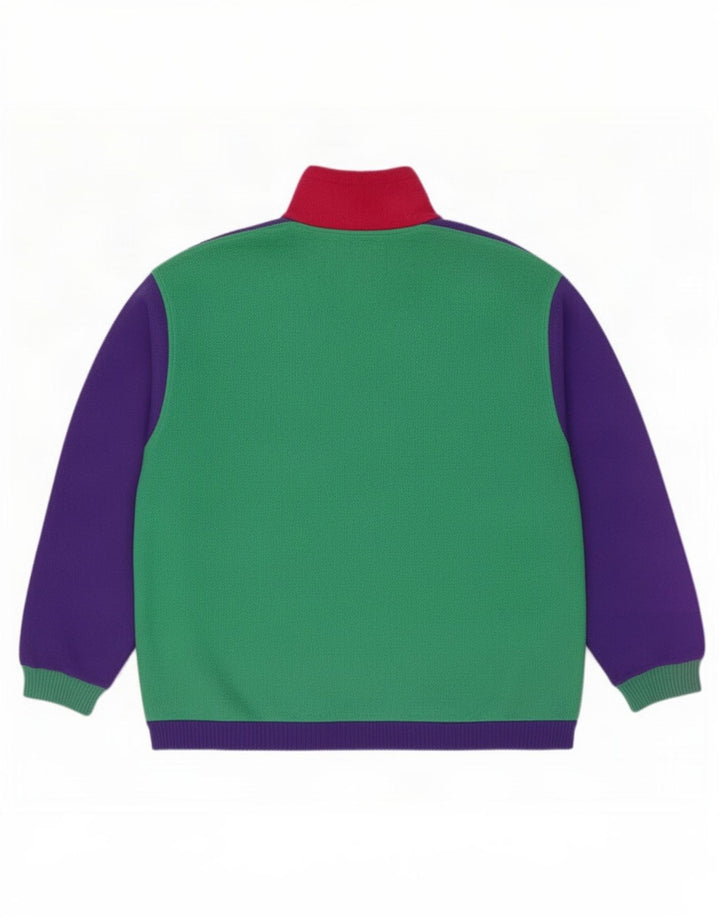 Maglione in pile da uomo con zip e collo da palestra, poliestere color block verde medio
